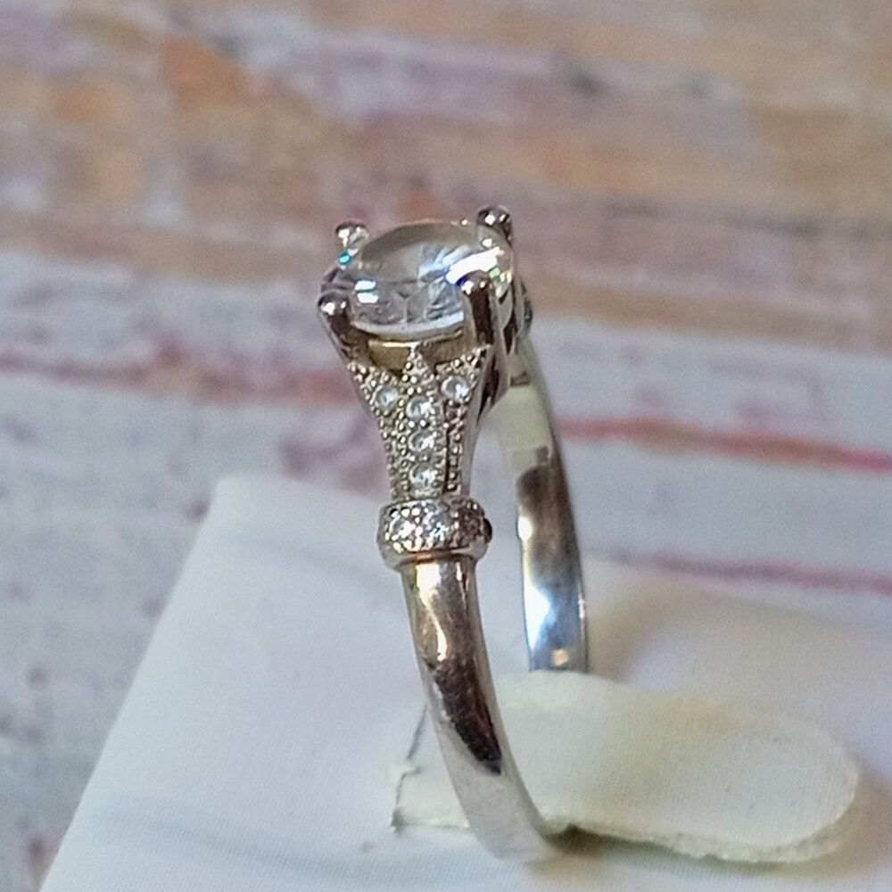 Tourmaline Sterling Silver Solitare Ring Size 6.5 Accent Stones Ornate Setting